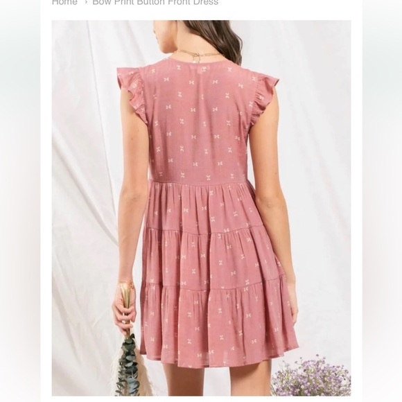 Bow Print Button Front Dress size Large - Picture 2 of 7
